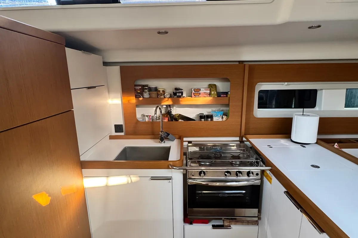 Galley of Ikigai, a Beneteau First 53 sailboat at Lavrion, Greece