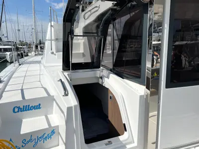 Deck of Chillout, a Bali 4.6 catamaran at Athens, Greece