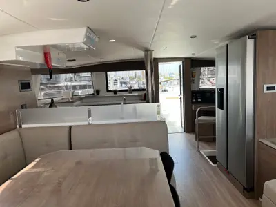 Salon of Chillout, a Bali 4.6 catamaran at Athens, Greece