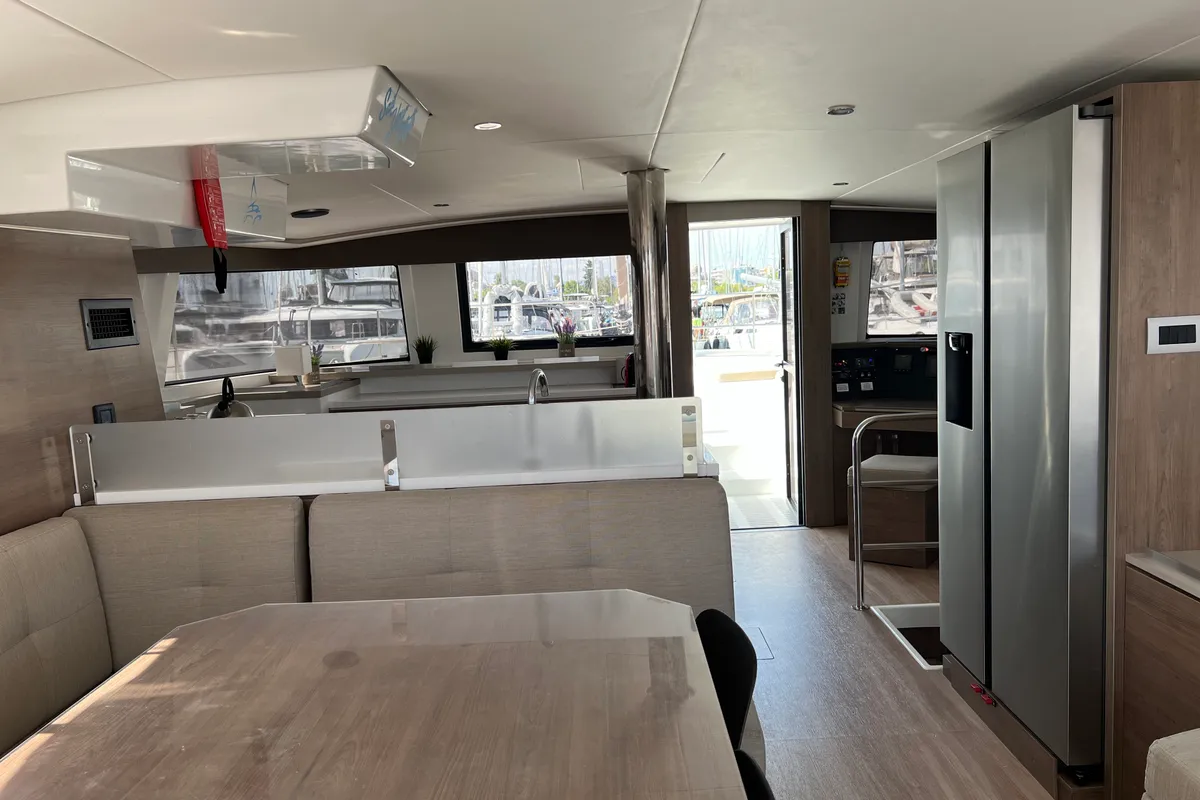 Salon of Chillout, a Bali 4.6 catamaran at Athens, Greece