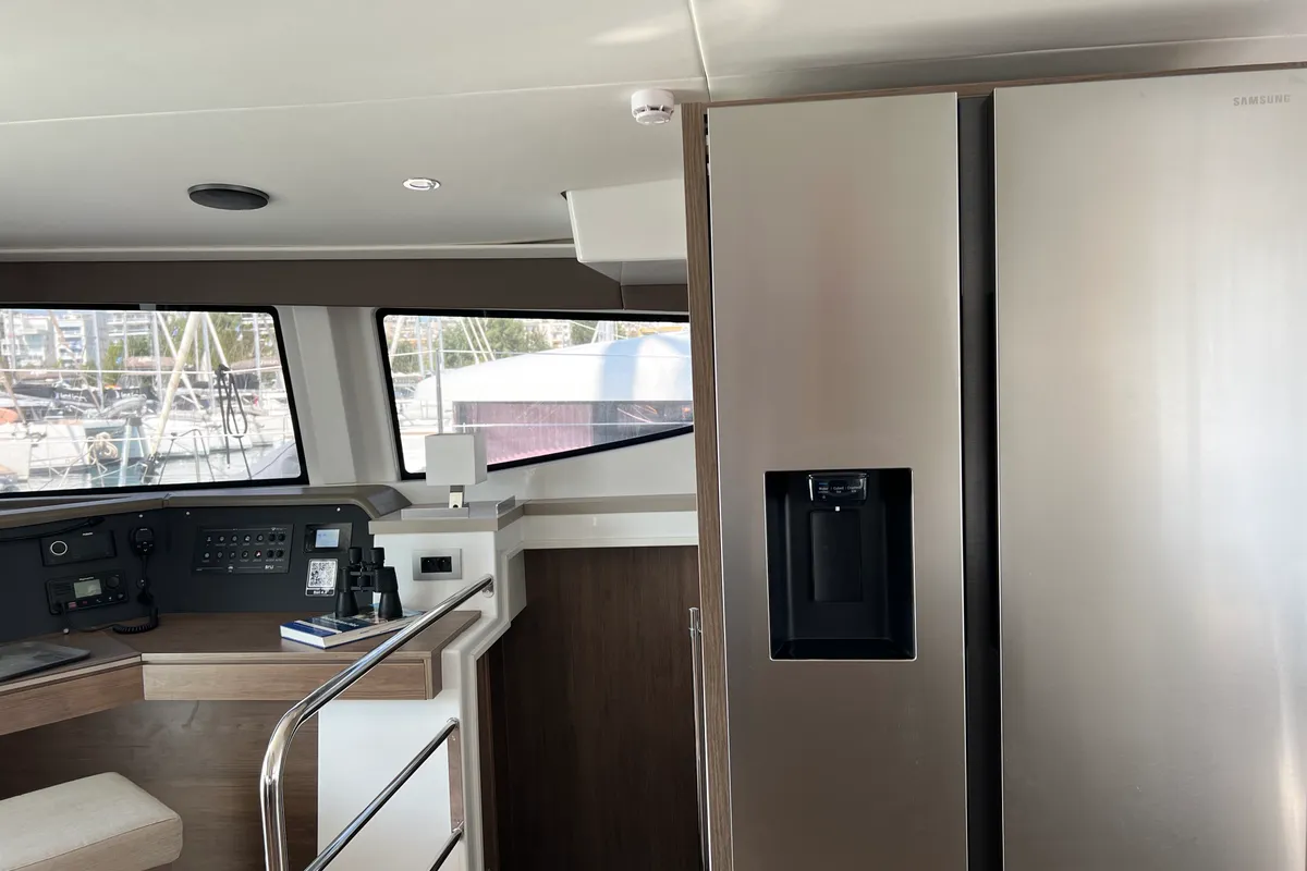 Salon of Chillout, a Bali 4.6 catamaran at Athens, Greece