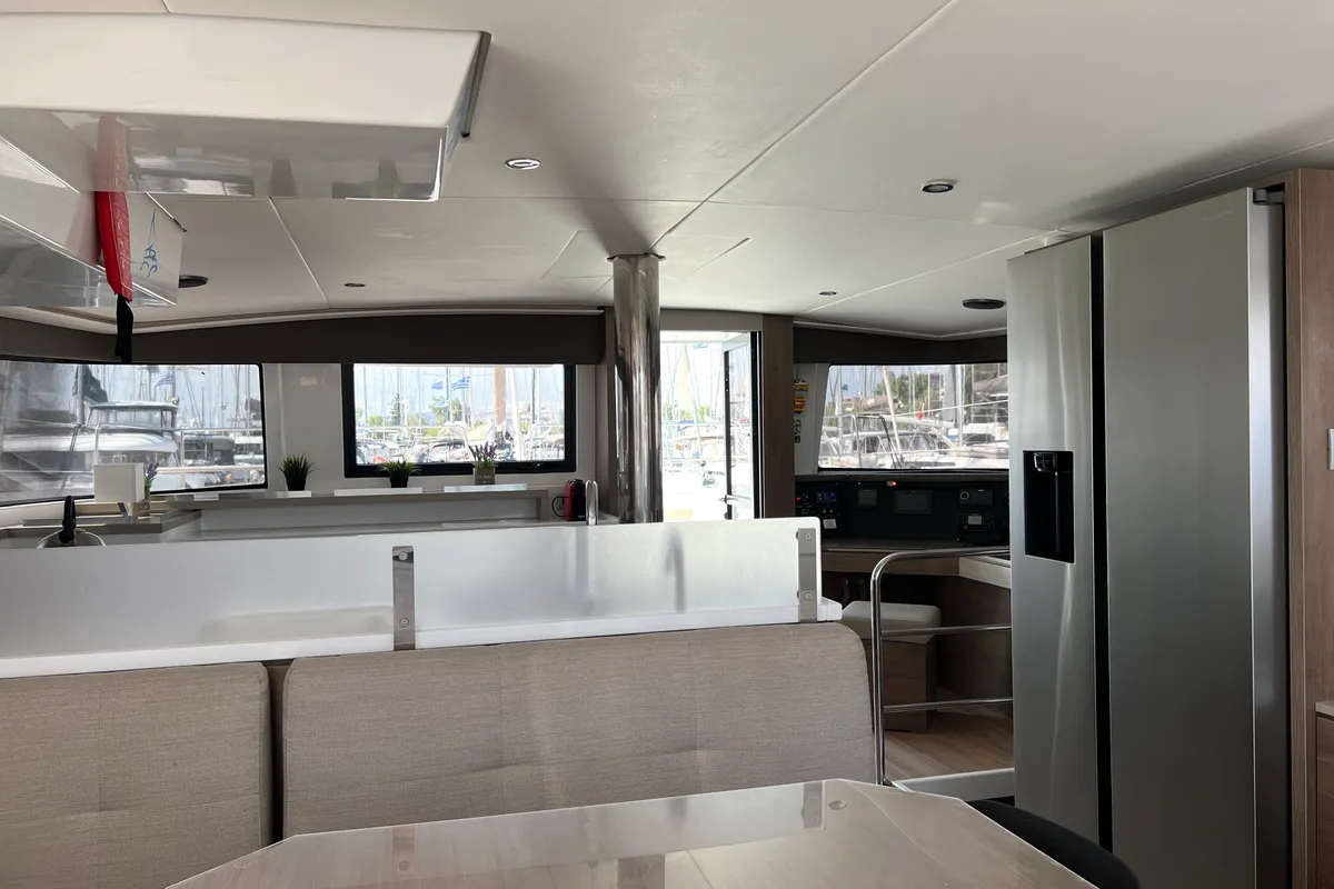 Salon of Chillout, a Bali 4.6 catamaran at Athens, Greece