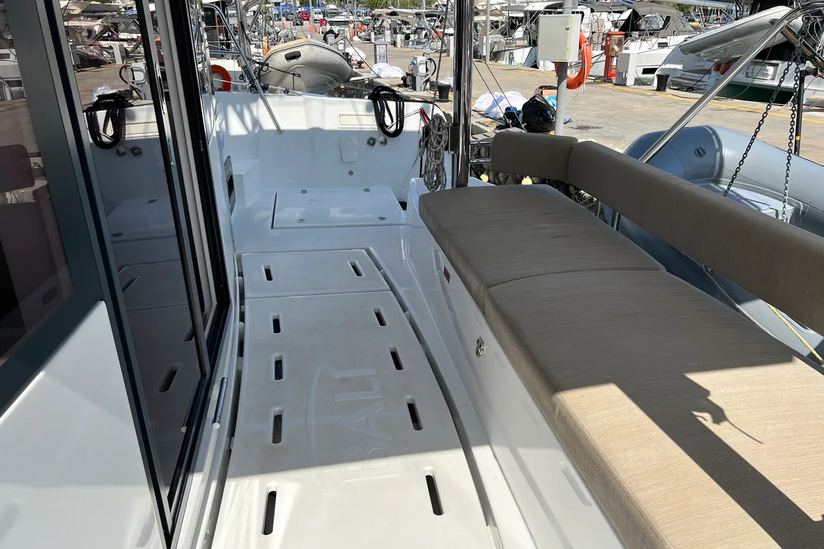 Deck of Chillout, a Bali 4.6 catamaran at Athens, Greece