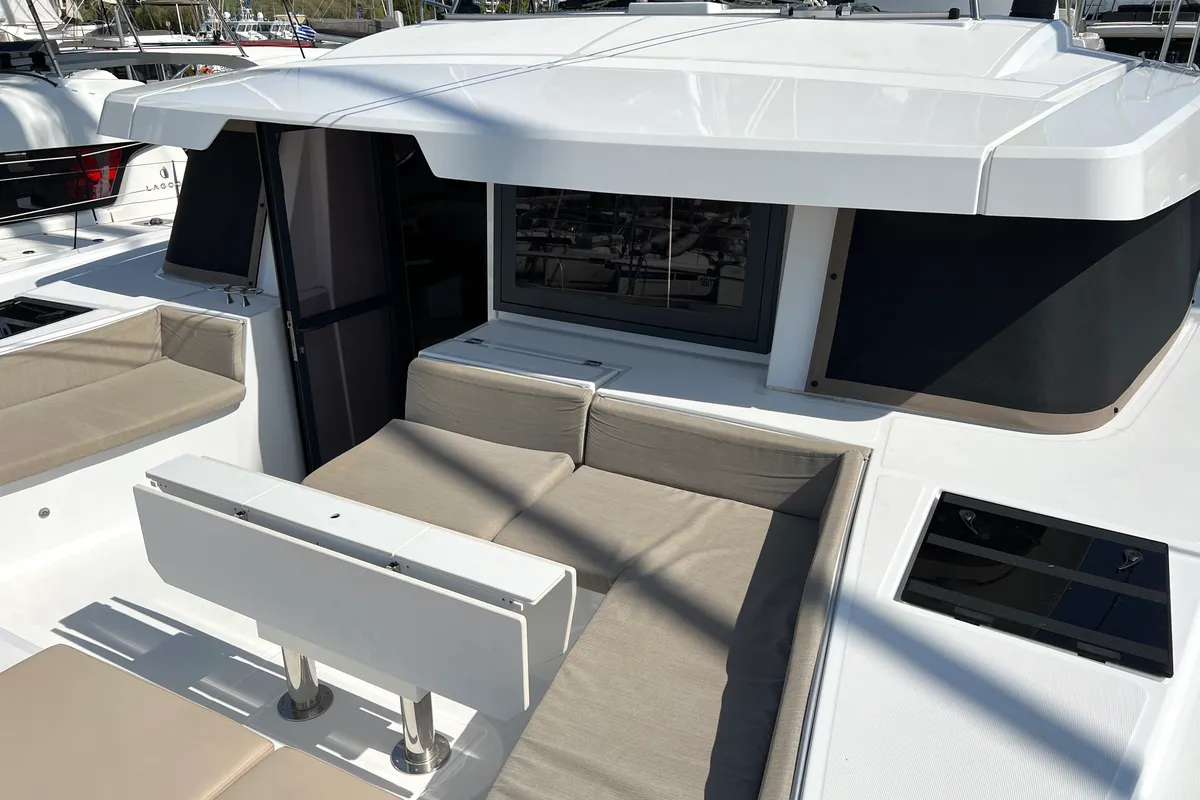 Deck of Chillout, a Bali 4.6 catamaran at Athens, Greece