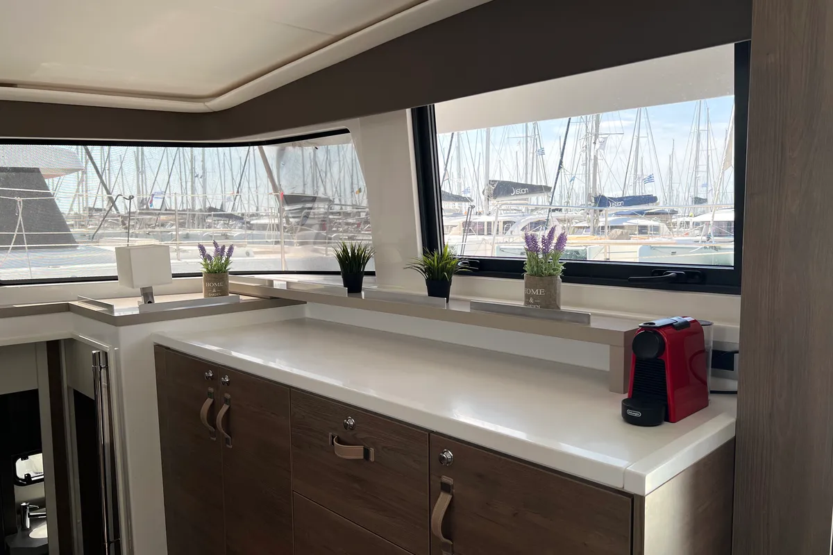 Galley of Chillout, a Bali 4.6 catamaran at Athens, Greece