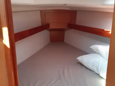 Cabin on Olympia, a Bavaria Cruiser 34 sailboat at Puntone di Scarlino, Italy