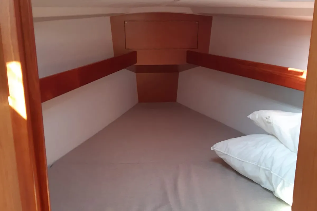Cabin on Olympia, a Bavaria Cruiser 34 sailboat at Puntone di Scarlino, Italy
