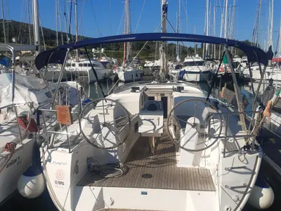 Cockpit of Olympia, a Bavaria Cruiser 34 sailboat at Puntone di Scarlino, Italy