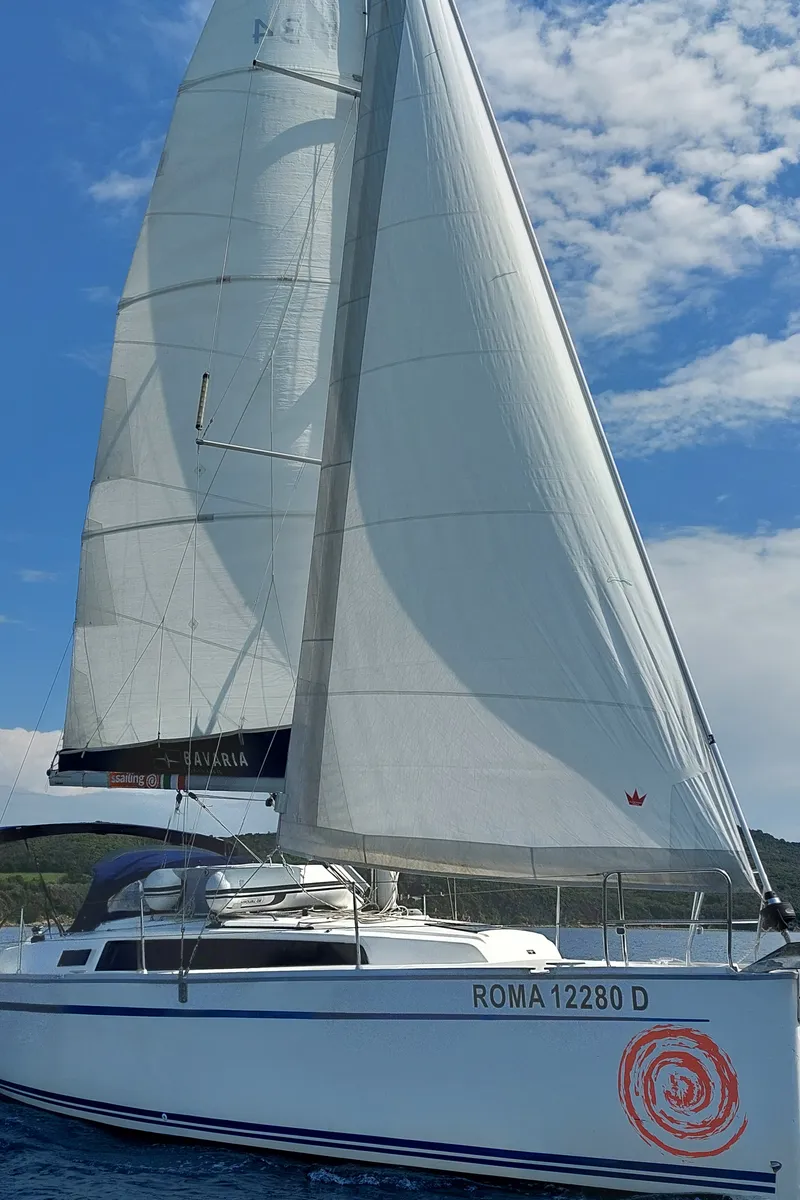 Exterior view of Olympia, a Bavaria Cruiser 34 sailboat at Puntone di Scarlino, Italy