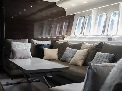 Salon of Leopard 27, a motor yacht at Cannes, France