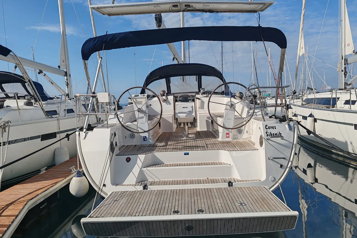 Exterior view of Ceres, a Bavaria Cruiser 46 sailboat at Općina Pakoštane, Croatia