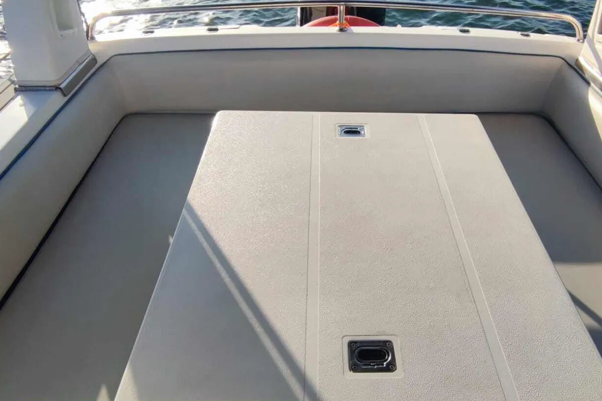 Deck of Wally Gator, a MAR-CO TwentyFive motorboat at Olbia, Italy