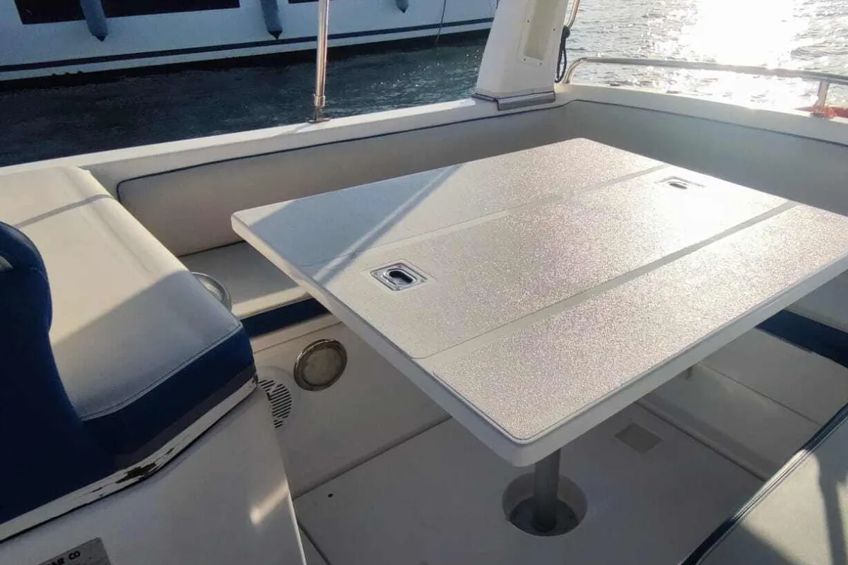 Deck of Wally Gator, a MAR-CO TwentyFive motorboat at Olbia, Italy