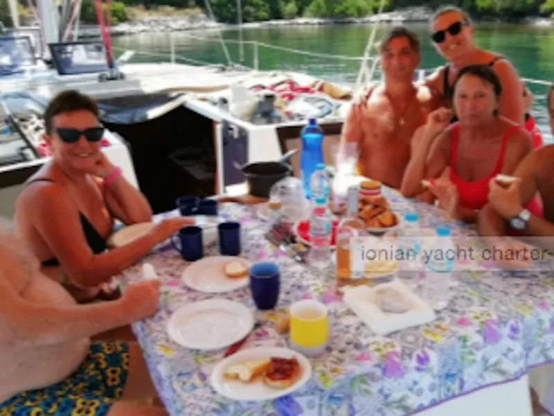 Deck of Afroditi, a Jeanneau Sun Odyssey 39 DS sailboat at Palairos, Greece