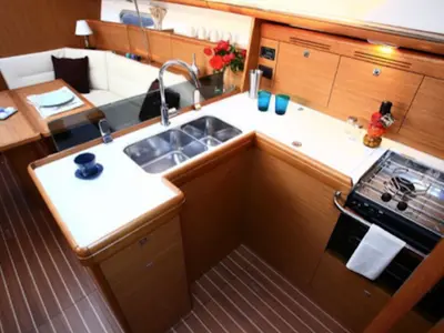 Galley of Afroditi, a Jeanneau Sun Odyssey 39 DS sailboat at Palairos, Greece