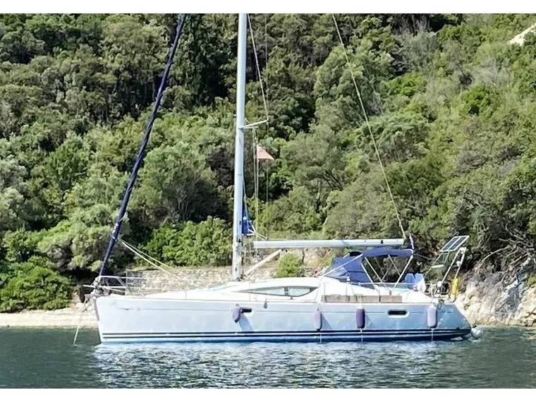 Exterior view of Afroditi, a Jeanneau Sun Odyssey 39 DS sailboat at Palairos, Greece