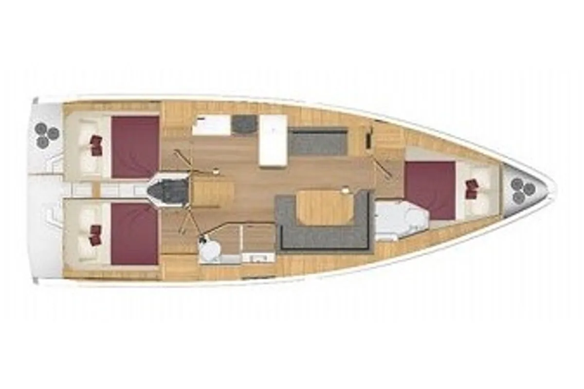 Floor plan of Tittibè, a Bavaria C38 sailboat at Trapani, Italy
