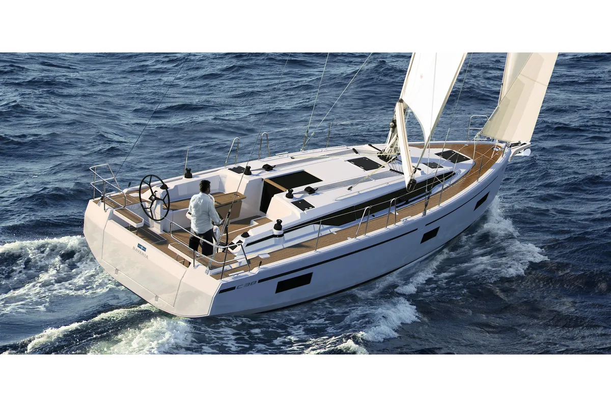 Exterior view of Tittibè, a Bavaria C38 sailboat at Trapani, Italy