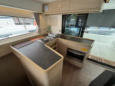 Galley of Victoria, a Lagoon 42 catamaran at Roche Caiman, Seychelles