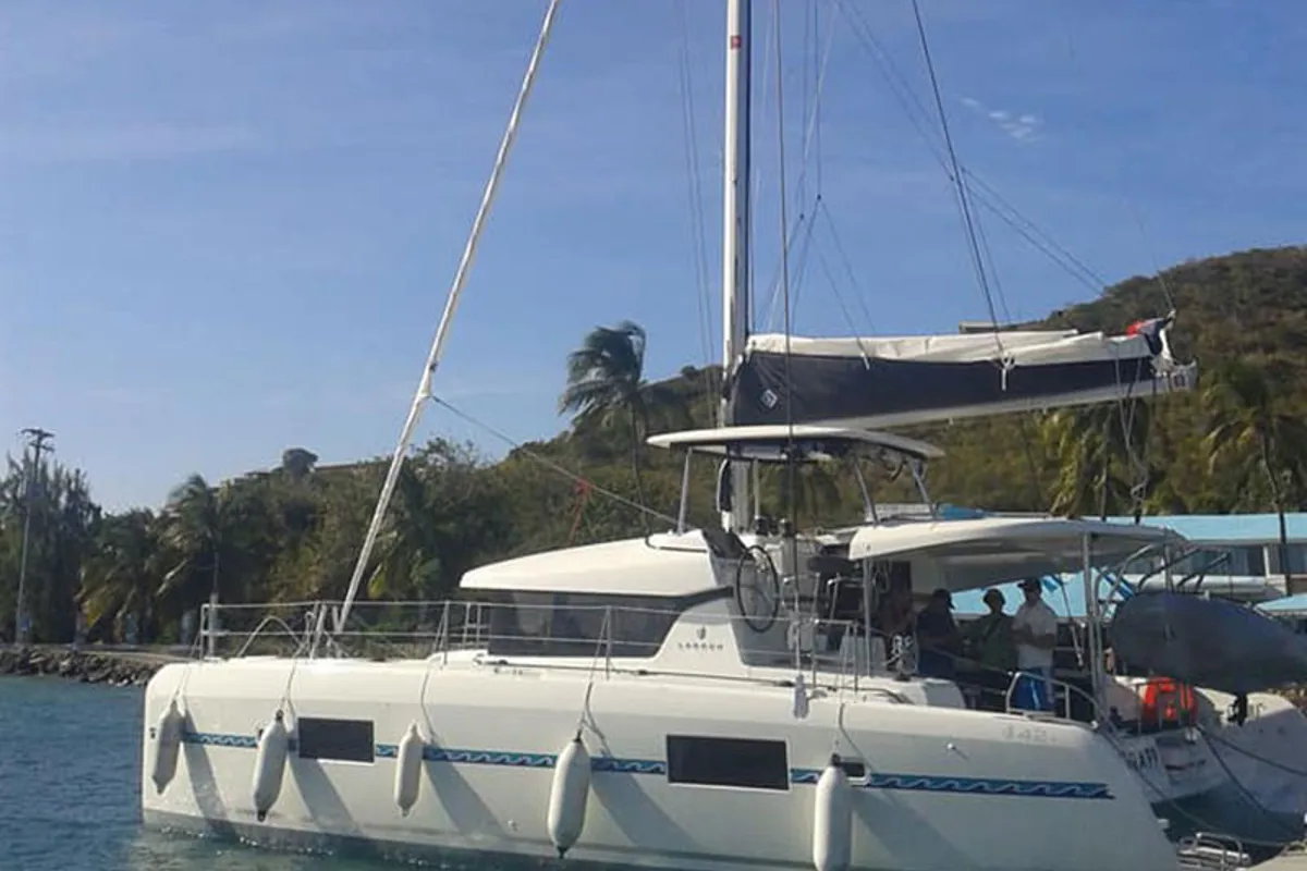 Exterior view of Victoria, a Lagoon 42 catamaran at Roche Caiman, Seychelles