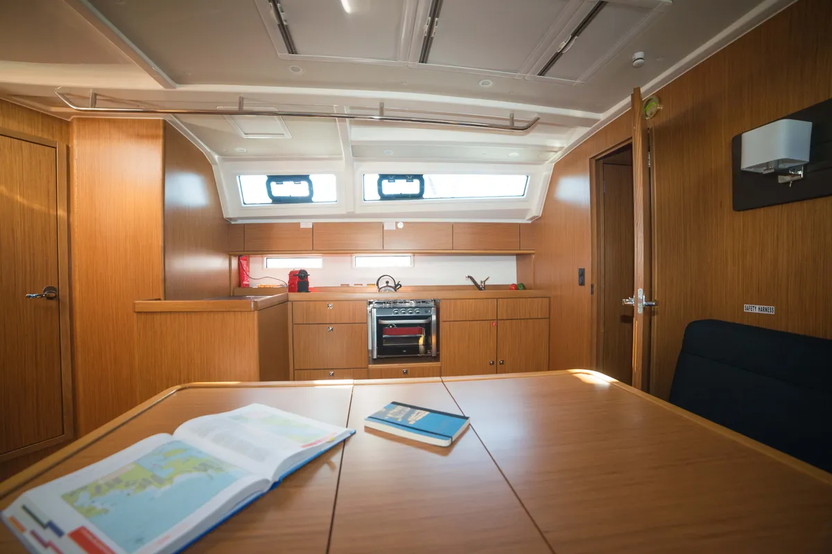 Salon of Charm, a Bavaria Cruiser 46 sailboat at Lavrion, Greece