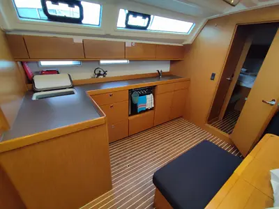 Galley of Charm, a Bavaria Cruiser 46 sailboat at Lavrion, Greece