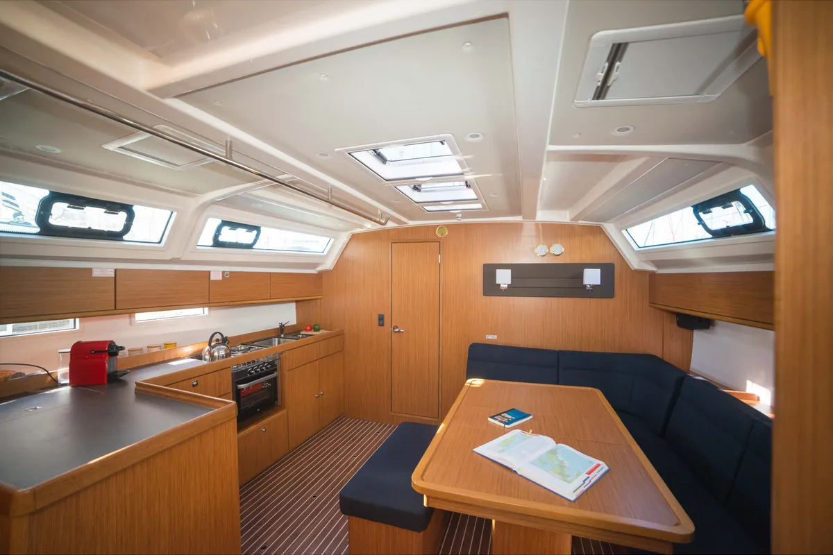 Salon of Charm, a Bavaria Cruiser 46 sailboat at Lavrion, Greece