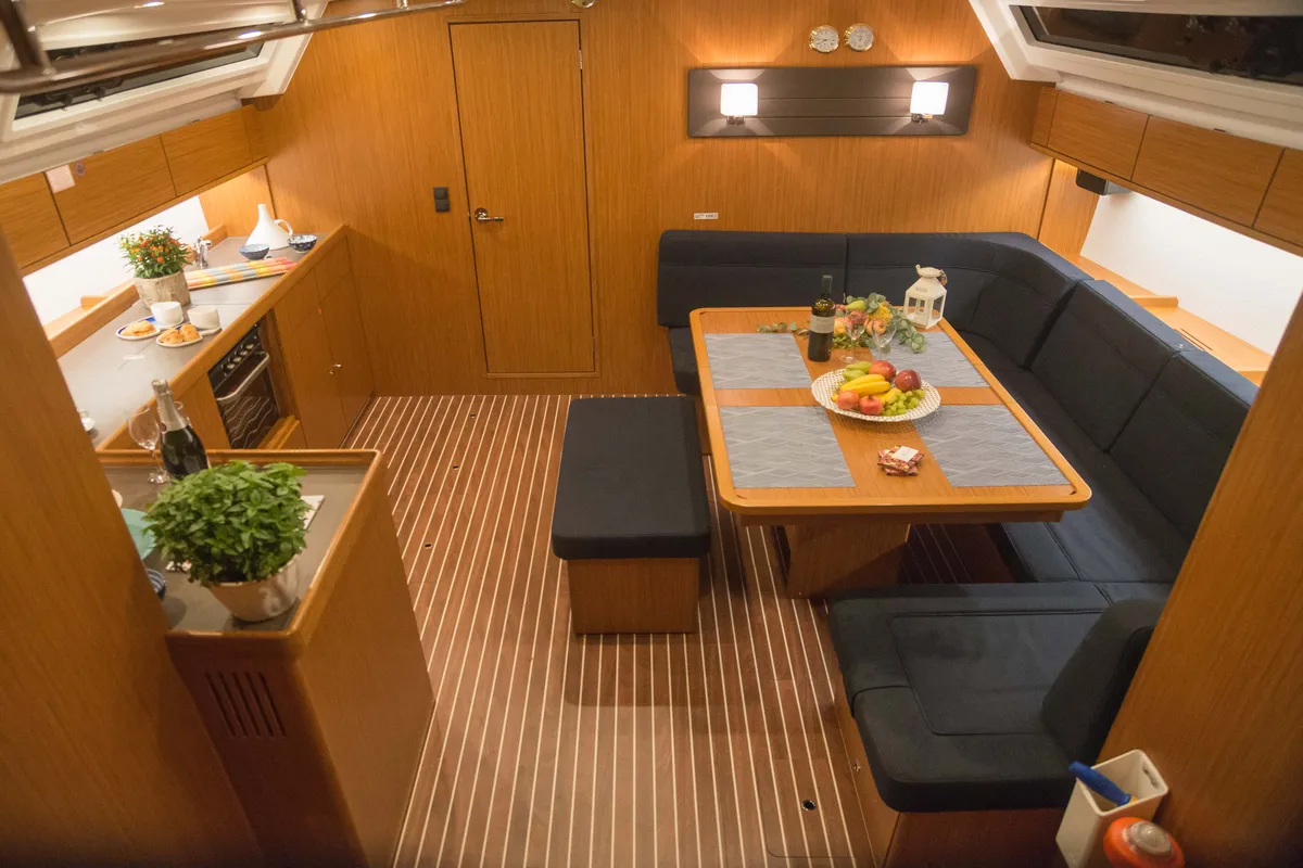 Salon of Charm, a Bavaria Cruiser 46 sailboat at Lavrion, Greece