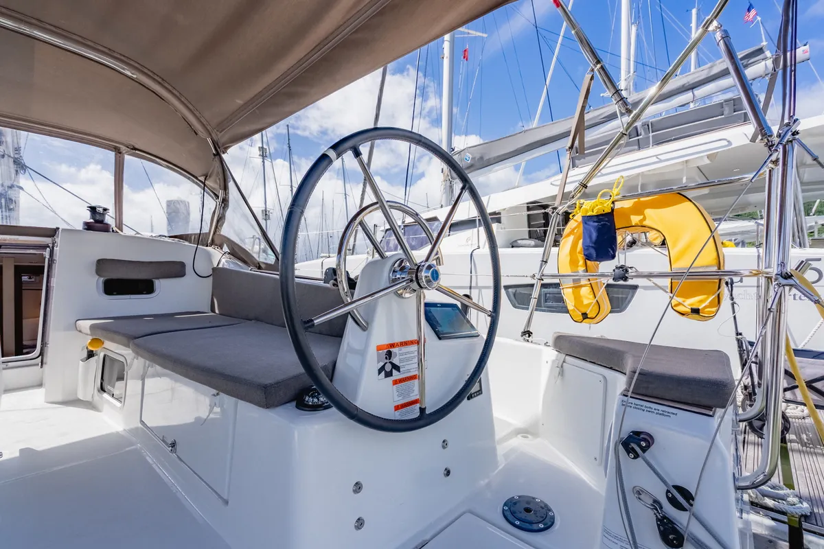 Cockpit of Calypso Express, a Jeanneau Sun Odyssey 380 sailboat at Road Town, British Virgin Islands
