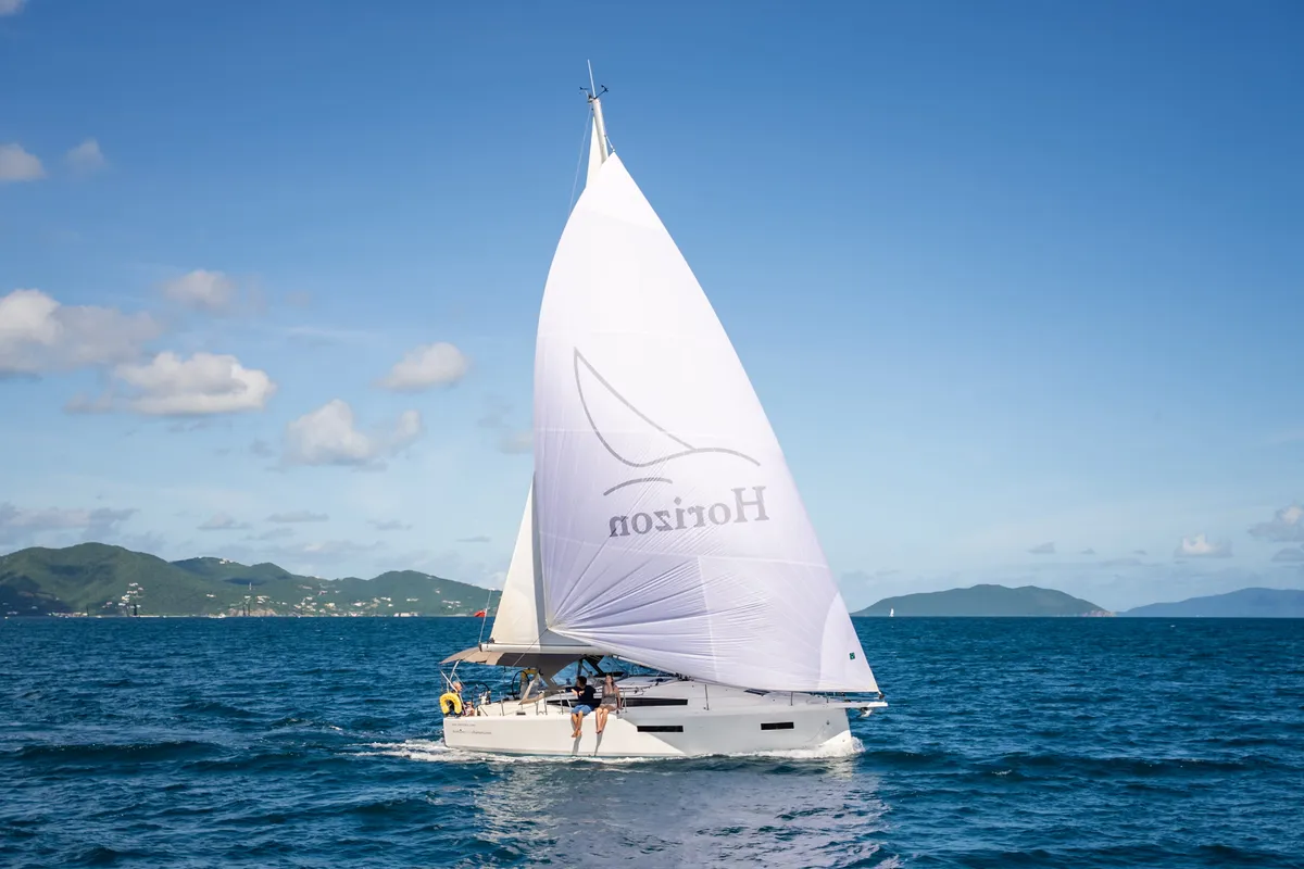 Exterior view of Calypso Express, a Jeanneau Sun Odyssey 380 sailboat at Road Town, British Virgin Islands
