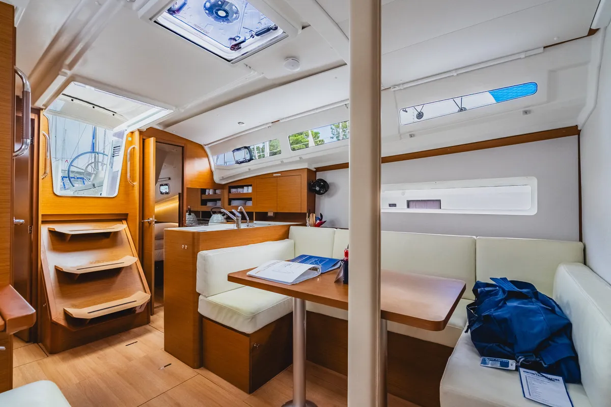 Salon of Calypso Express, a Jeanneau Sun Odyssey 380 sailboat at Road Town, British Virgin Islands