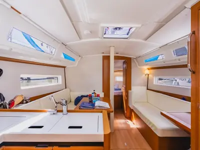 Salon of Calypso Express, a Jeanneau Sun Odyssey 380 sailboat at Road Town, British Virgin Islands
