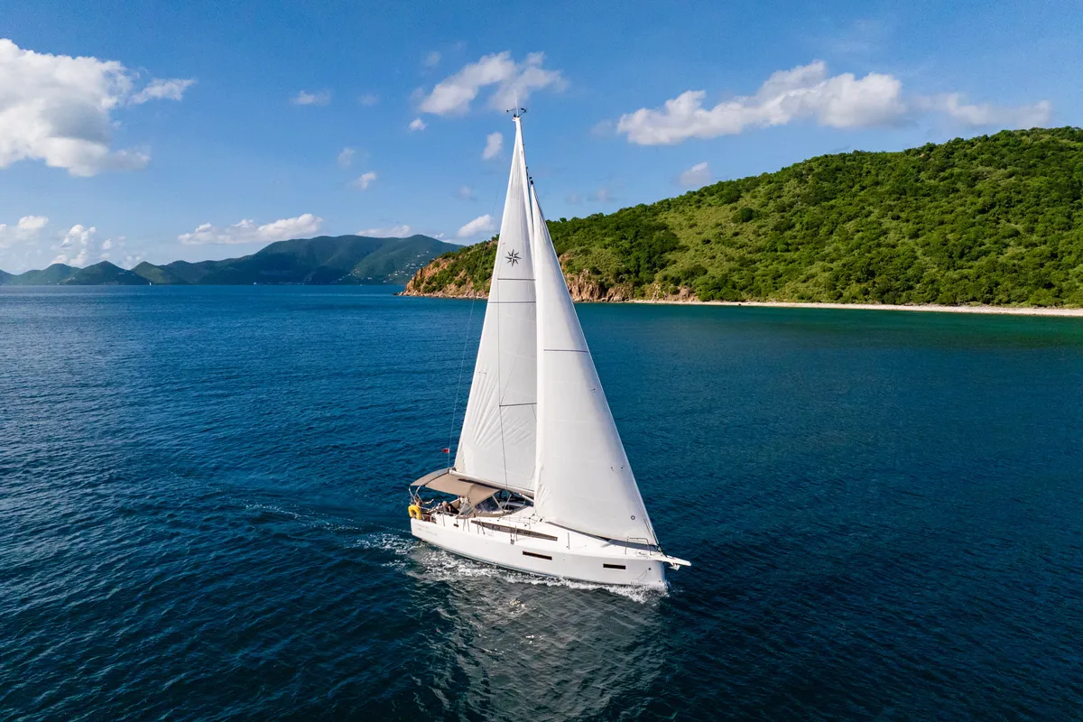 Exterior view of Calypso Express, a Jeanneau Sun Odyssey 380 sailboat at Road Town, British Virgin Islands