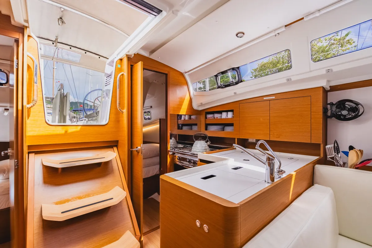 Cabin on Calypso Express, a Jeanneau Sun Odyssey 380 sailboat at Road Town, British Virgin Islands