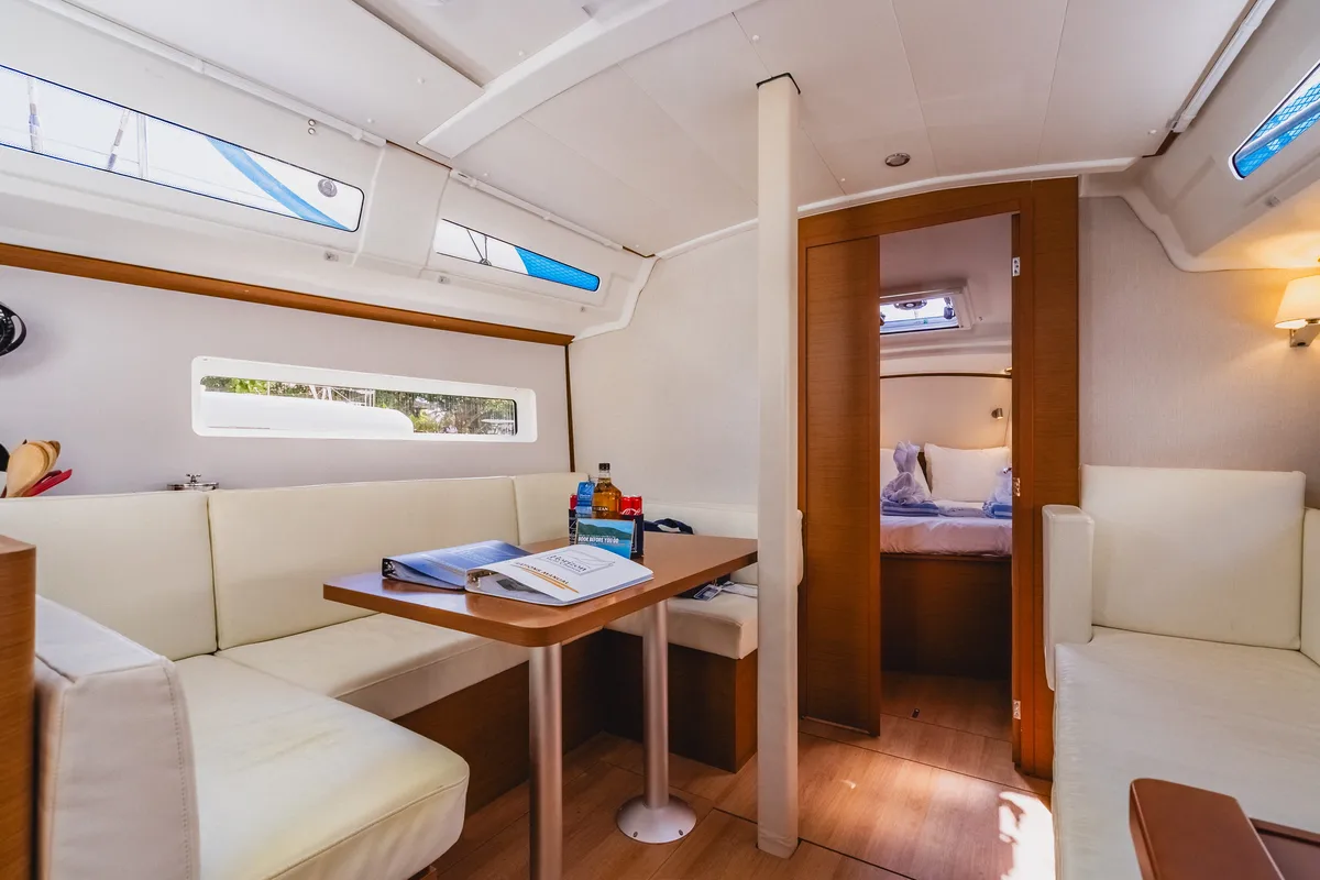 Salon of Calypso Express, a Jeanneau Sun Odyssey 380 sailboat at Road Town, British Virgin Islands