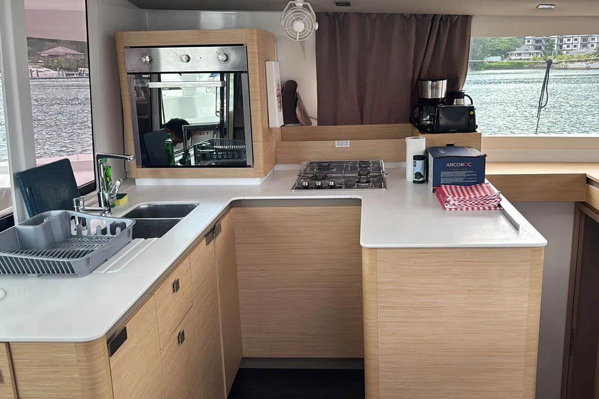 Neza, a Fountaine Pajot Astrea 42 Quatuor catamaran at Roche Caiman, Seychelles