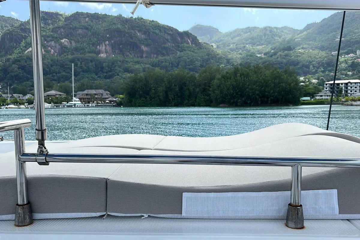 Neza, a Fountaine Pajot Astrea 42 Quatuor catamaran at Roche Caiman, Seychelles