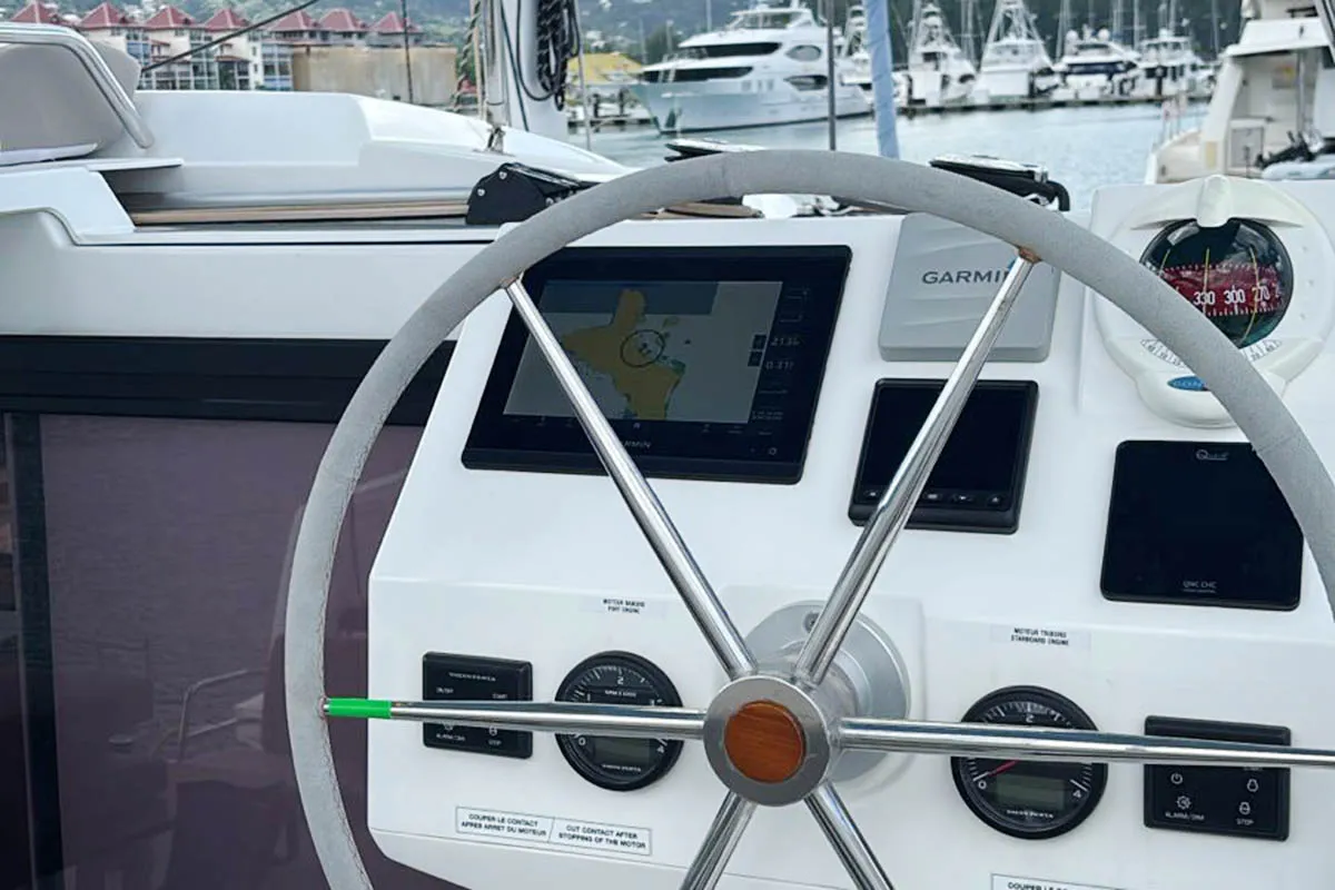 Neza, a Fountaine Pajot Astrea 42 Quatuor catamaran at Roche Caiman, Seychelles