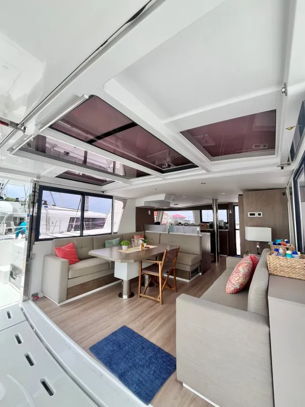 Salon of Sea Dog, a Bali 4.6 catamaran at Parham Town, British Virgin Islands