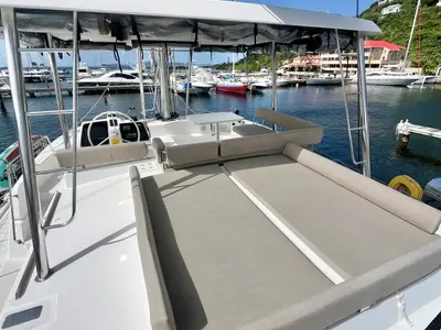 Cockpit of Sea Dog, a Bali 4.6 catamaran at Parham Town, British Virgin Islands