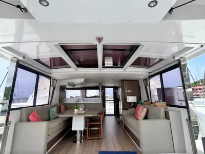 Salon of Sea Dog, a Bali 4.6 catamaran at Parham Town, British Virgin Islands