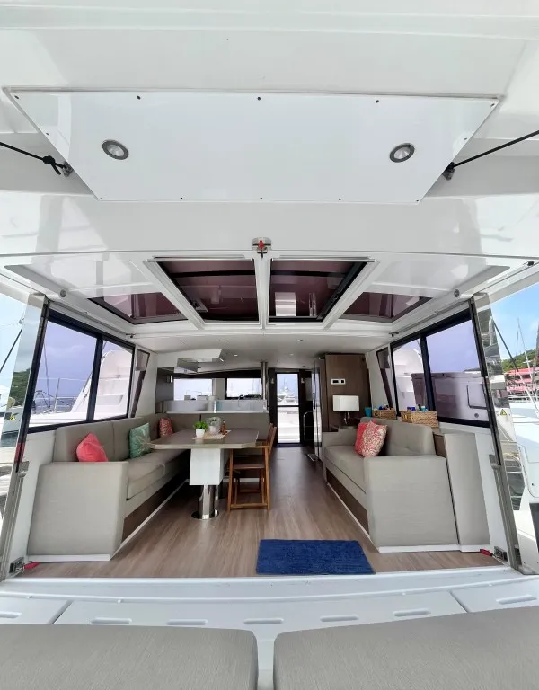 Salon of Sea Dog, a Bali 4.6 catamaran at Parham Town, British Virgin Islands