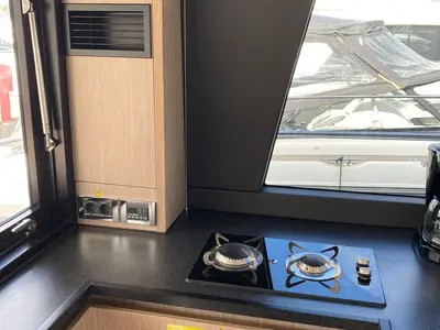 Galley of Blue Lagoon II, a Sealine F430 motor yacht at Pula, Croatia