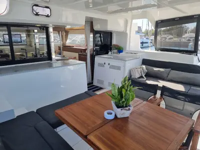 Deck of Hydra XIV, a Lagoon 46 catamaran at Municipal Unit of Lefkada, Greece