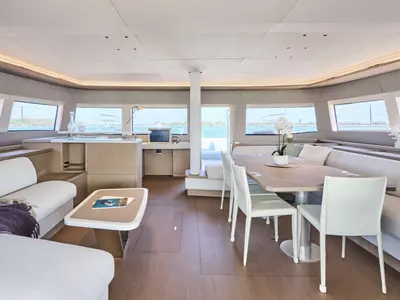 Salon of Amarea, a Lagoon Sixty 5 catamaran at Athens, Greece