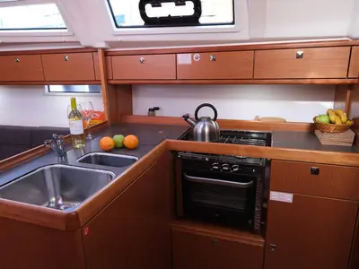 Galley of Crush, a Bavaria Cruiser 37 sailboat at Fethiye, Turkey