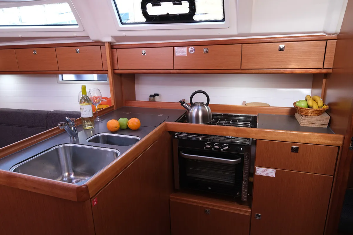 Galley of Crush, a Bavaria Cruiser 37 sailboat at Fethiye, Turkey