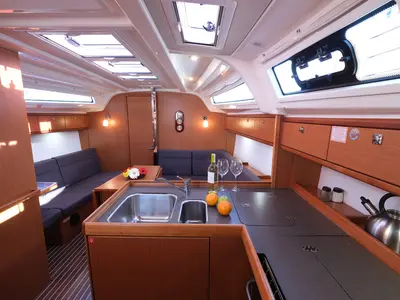 Salon of Crush, a Bavaria Cruiser 37 sailboat at Fethiye, Turkey