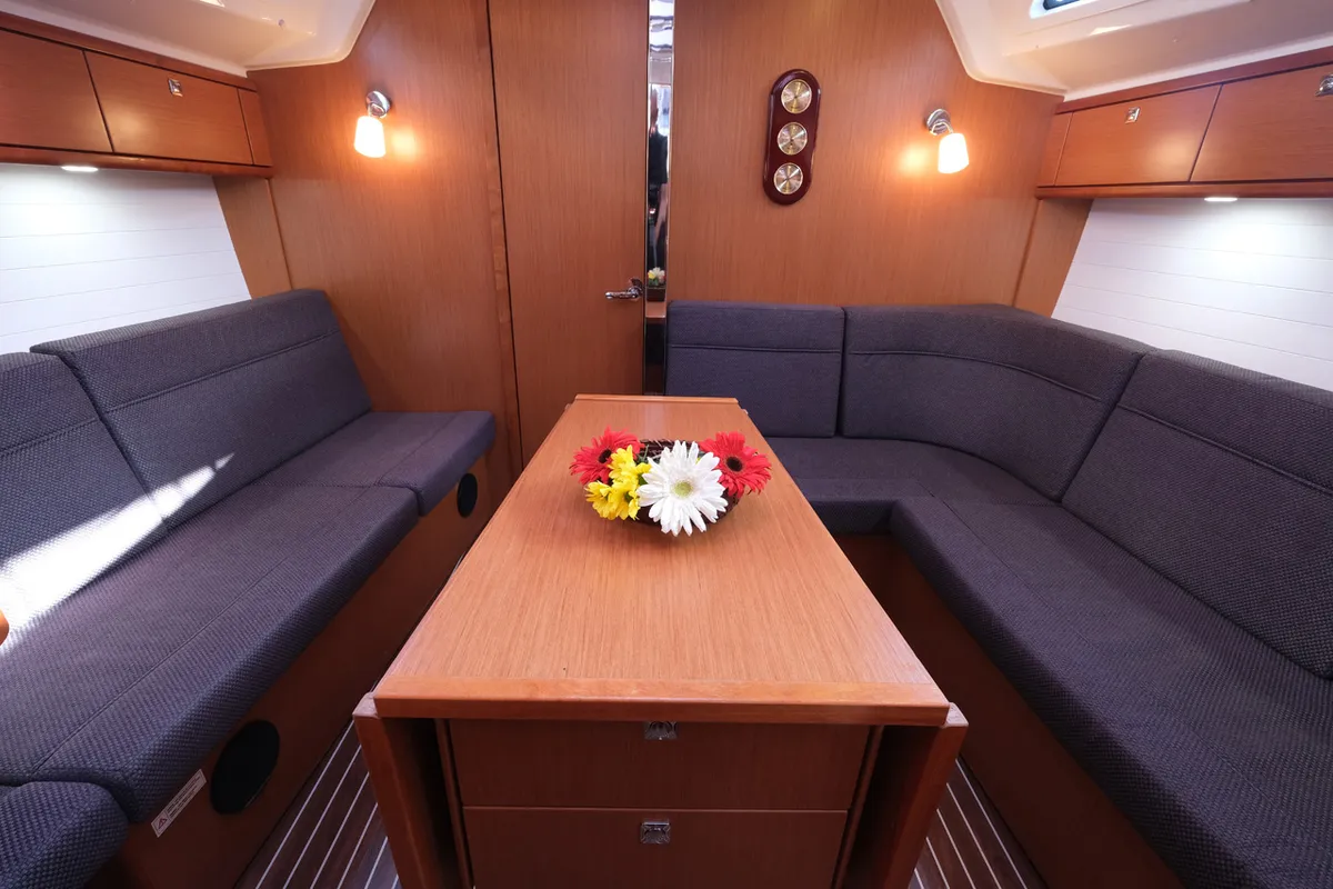 Salon of Crush, a Bavaria Cruiser 37 sailboat at Fethiye, Turkey