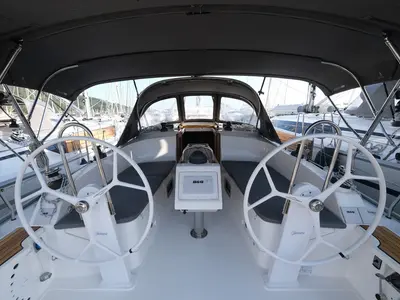 Cockpit of Crush, a Bavaria Cruiser 37 sailboat at Fethiye, Turkey